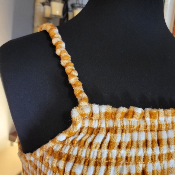 NWT - SO Goods For Life (Med) Velour Smocked Gold Gingham Checked Peplum Tank - Picture 3 of 6